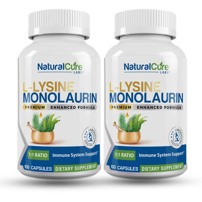 Natural Cure Labs L-Lysine with Monolaurin 600mg 1:1 Ratio, 2 Pack, 200 Capsules - dailyvitalstore