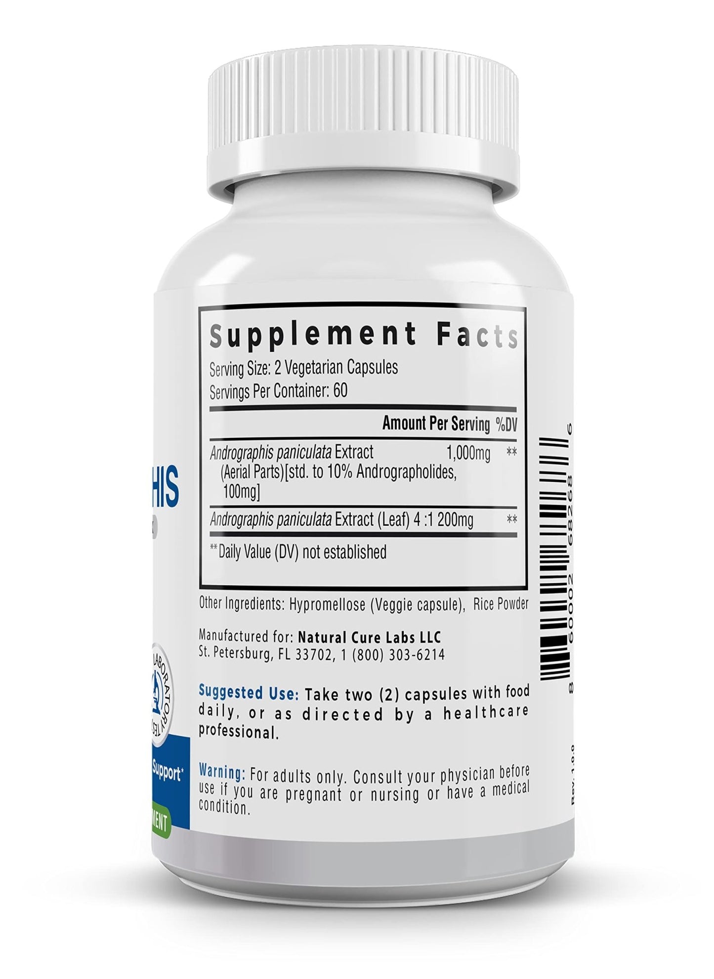 Natural Cure Labs Premium Andrographis Paniculata Extract 1,200mg – 100mg Standardized Andrographolides – Vegan Immune & Digestive Support Capsules – Non-GMO, Gluten-Free, Herbal Dietary Supplement - dailyvitalstore