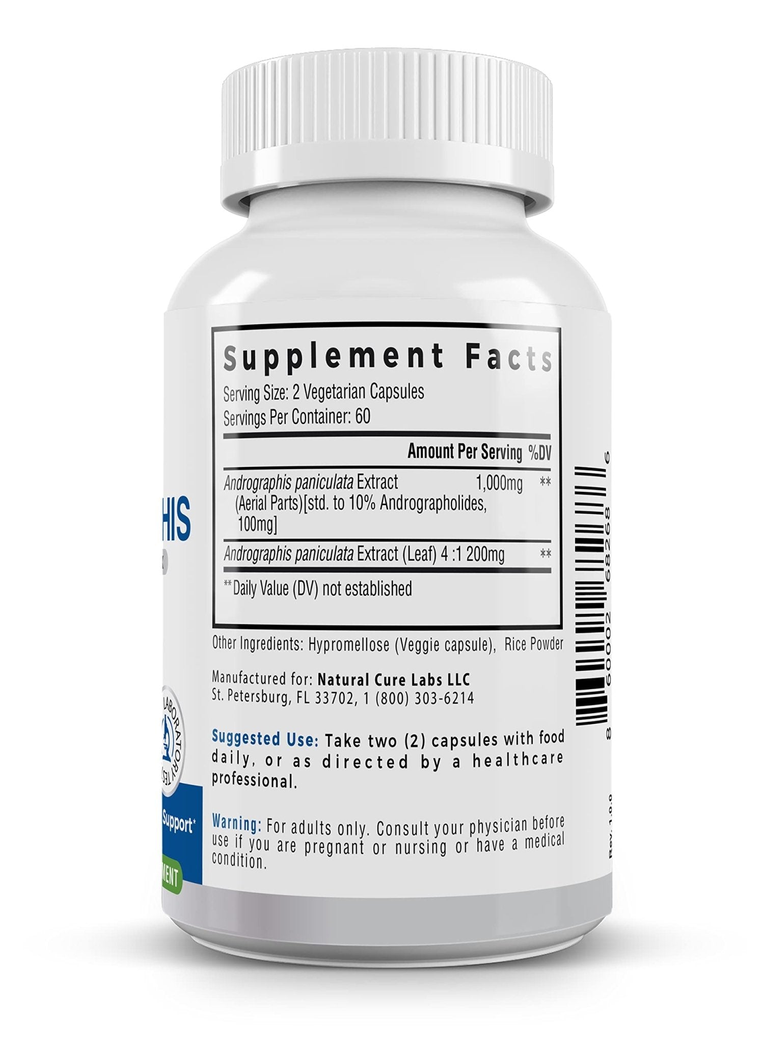 Natural Cure Labs Premium Andrographis Paniculata Extract 1,200mg – 100mg Standardized Andrographolides – Vegan Immune & Digestive Support Capsules – Non-GMO, Gluten-Free, Herbal Dietary Supplement - dailyvitalstore