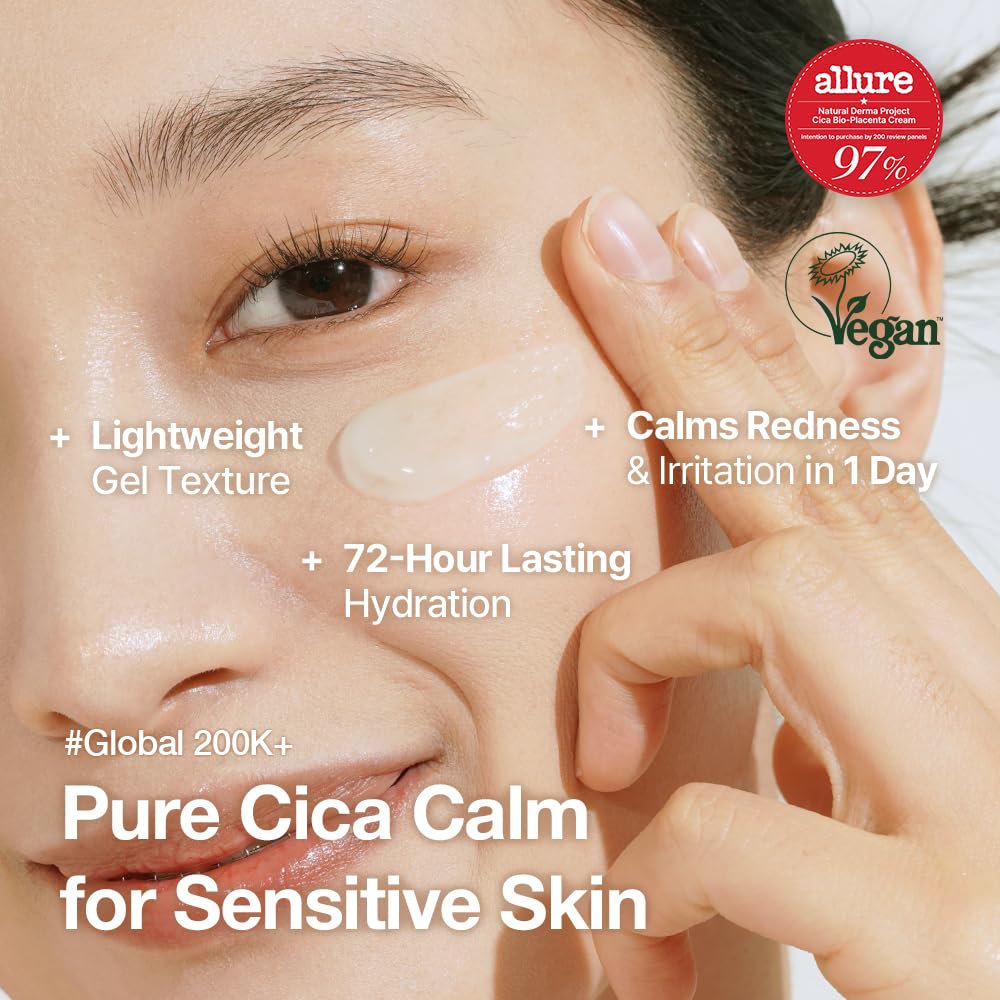 NATURAL DERMA PROJECT NDP Cica Cream - Gel Face Moisturizer for Sunburn Relief, lightweight Korean Moisturizer for Sensitive Skin, Centella Asiatica, - dailyvitalstore