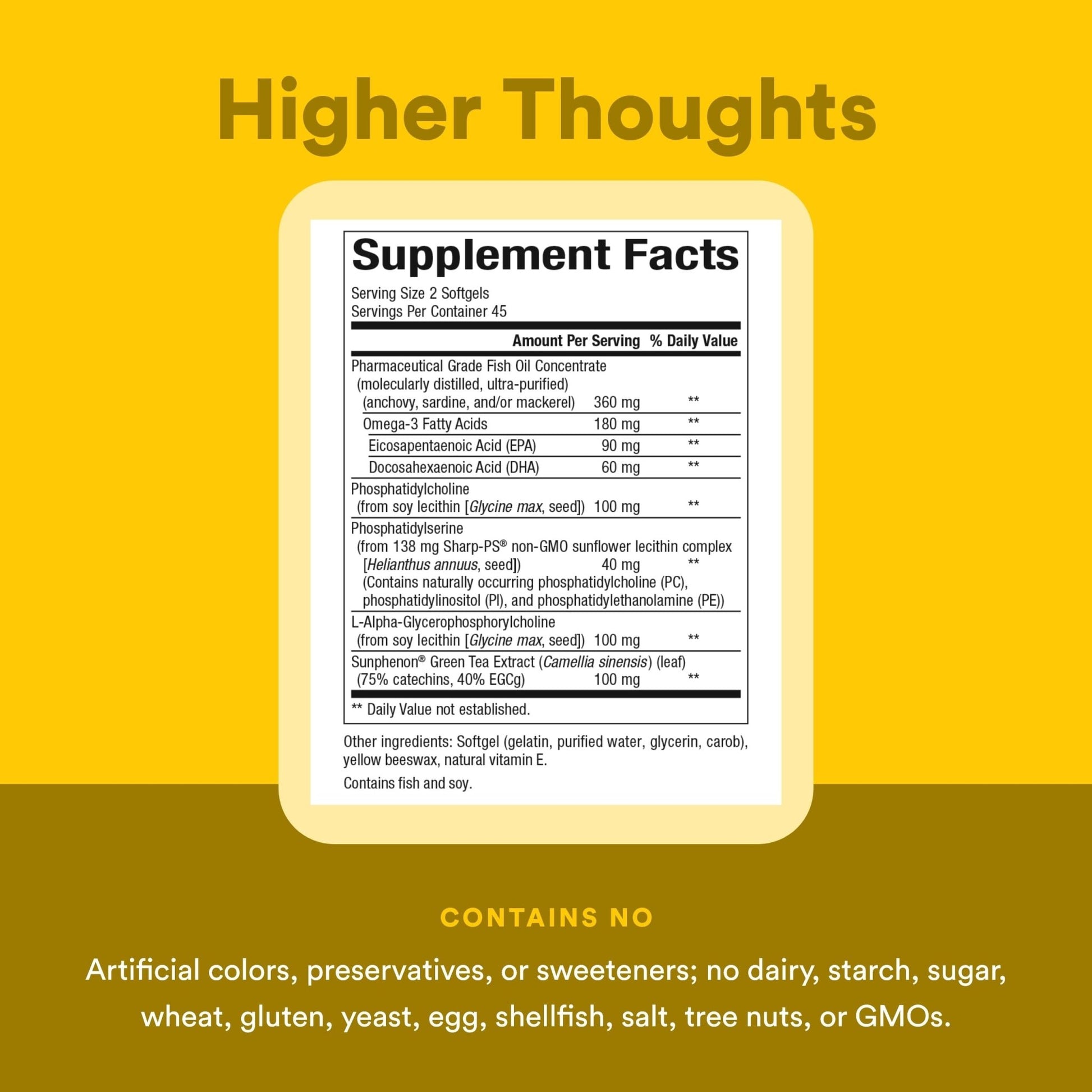 Natural Factors Higher Thoughts - Supports Cognitive & Cardiovascular Health* - Fish Oil, Fatty Acids, EPA, DHA & More - 90 Softgels - dailyvitalstore