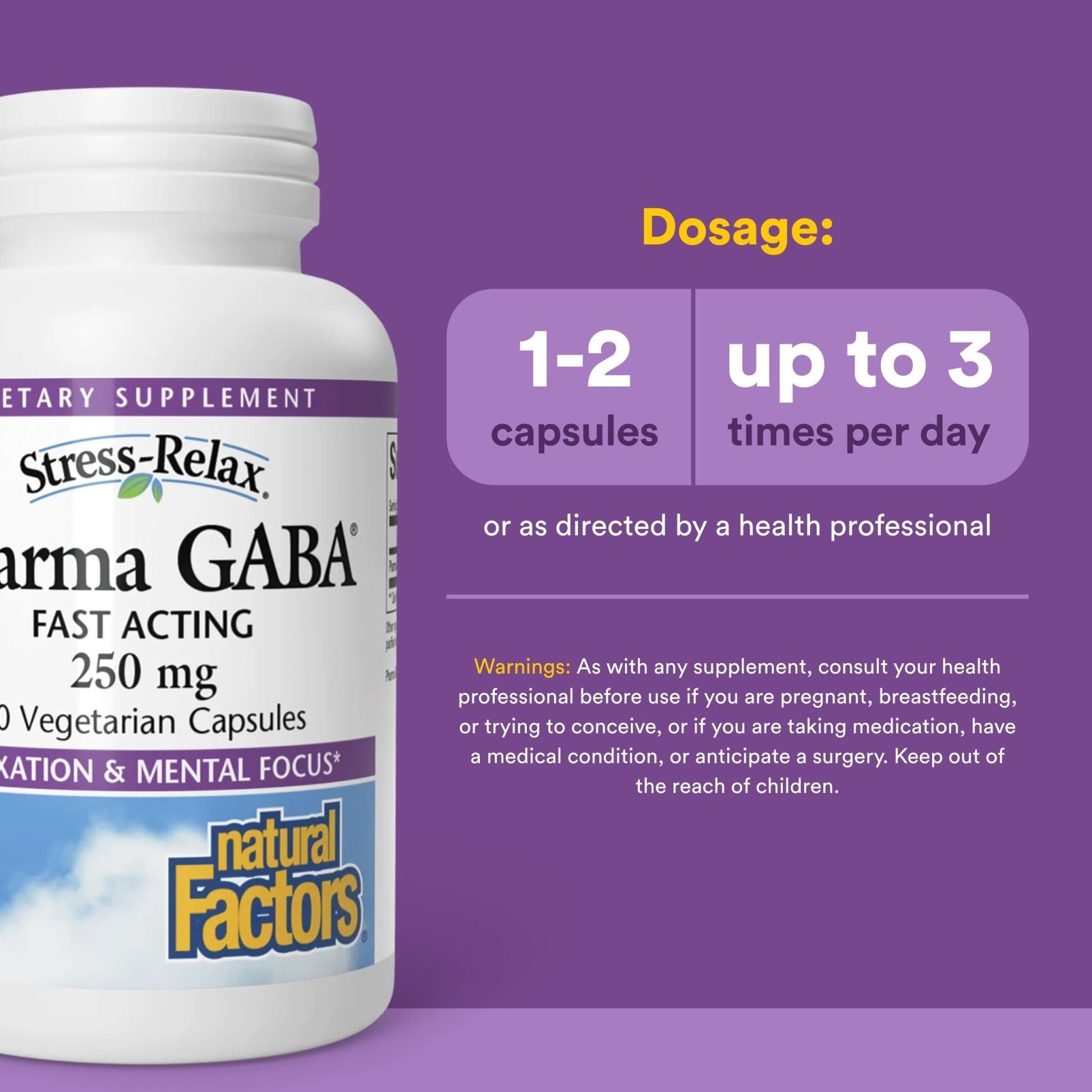 Natural Factors Pharma GABA - Dietary Supplement Supports Calm Sleep & Sleep Quality - Natural, Fast-Working Supplement Aids Focus & Brain Health - 60 Chewable Tablets (60 Servings) - dailyvitalstore