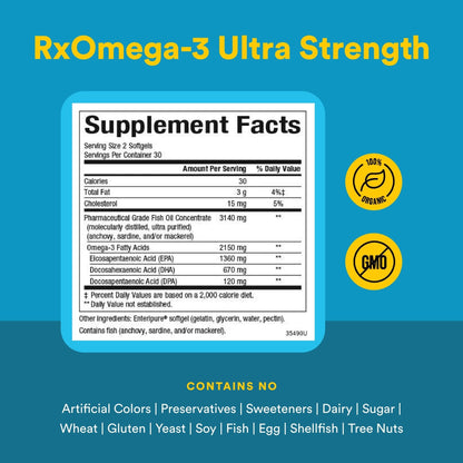 Natural Factors RxOmega-3 Ultra Strength - Brain & Heart Health Support - Eye Health Supplement with EPA & DHA - Supplement with Omega-3 Fatty Acids - 150 Softgels (75 Servings) - dailyvitalstore
