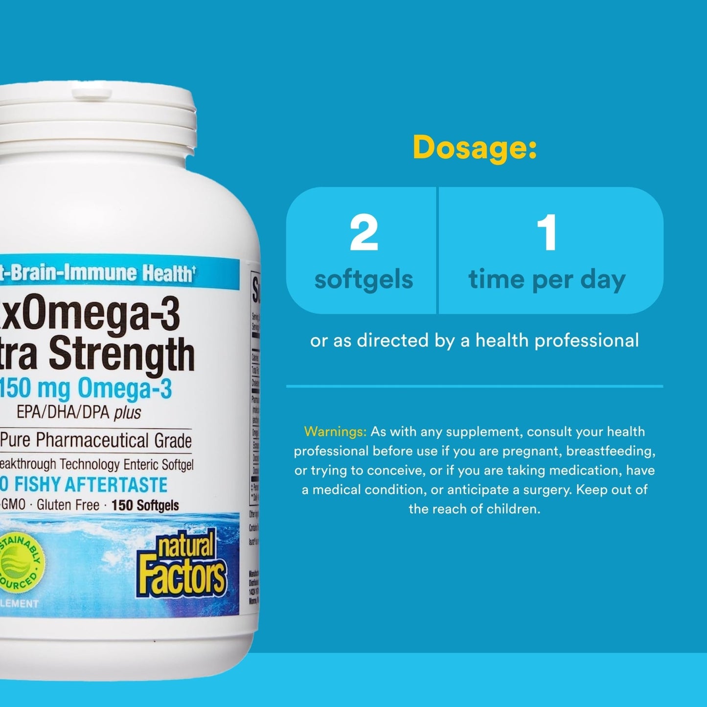 Natural Factors RxOmega-3 Ultra Strength - Brain & Heart Health Support - Eye Health Supplement with EPA & DHA - Supplement with Omega-3 Fatty Acids - 150 Softgels (75 Servings) - dailyvitalstore