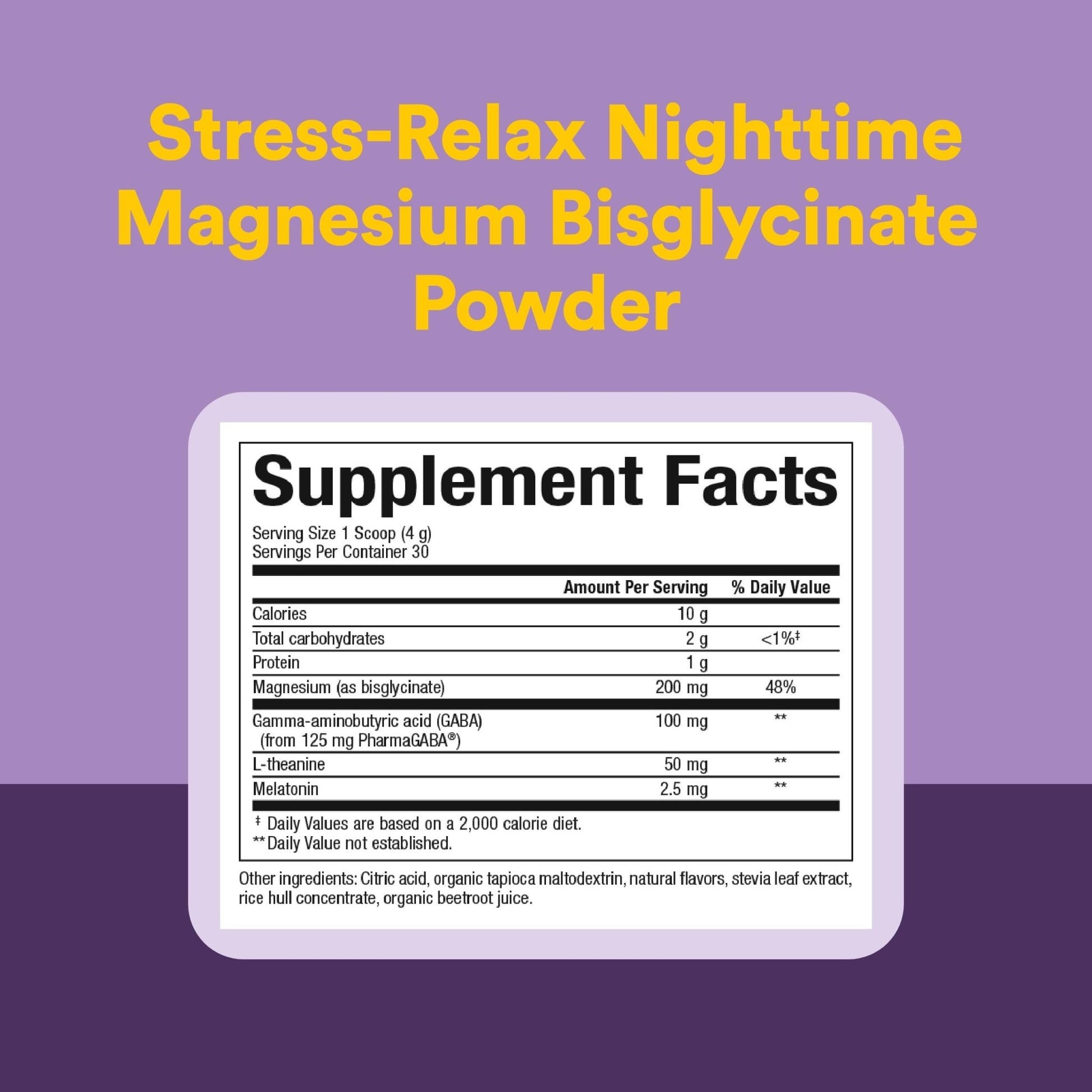Natural Factors Stress-Relax Nighttime Magnesium Bisglycinate - Supports Sleep & Relaxation* - with Melatonin, L-Theanine & GABA - Tropical Flavor - 4.23 oz - dailyvitalstore