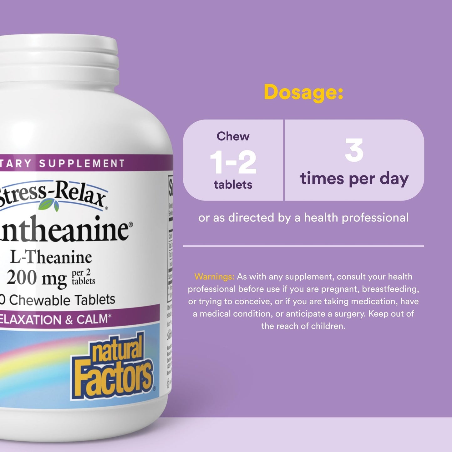 Natural Factors Suntheanine L-Theanine 100 mg - Health Supplement for Calm Outlook - L-Theanine Supplement Supports Relaxing Sleep & Aids Against Drowsiness - dailyvitalstore