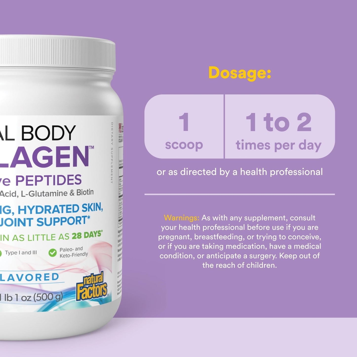 Natural Factors Total Body Collagen - Bioactive Collagen Supplement for Hair & Nail Growth Support - Healthy Skin Supplement with Protein, Vitamin C & More - dailyvitalstore