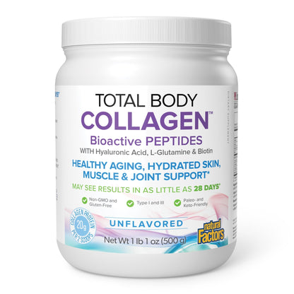 Natural Factors Total Body Collagen - Bioactive Collagen Supplement for Hair & Nail Growth Support - Healthy Skin Supplement with Protein, Vitamin C & More - dailyvitalstore