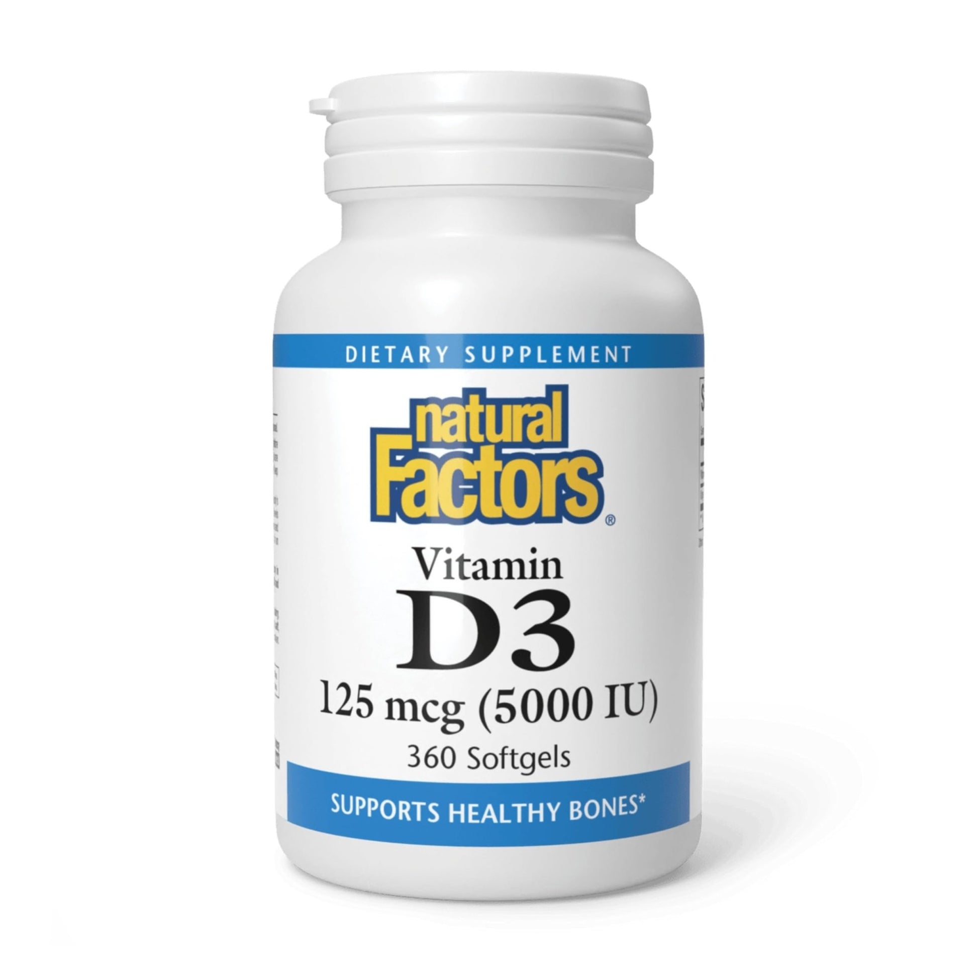 Natural Factors, Vitamin D3 5000 IU (125 mcg), Supports Strong Bones, Muscles and Immune Function, 360 Softgels - dailyvitalstore
