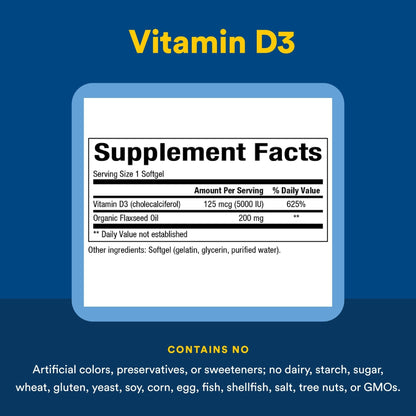 Natural Factors, Vitamin D3 5000 IU (125 mcg), Supports Strong Bones, Muscles and Immune Function, 360 Softgels - dailyvitalstore