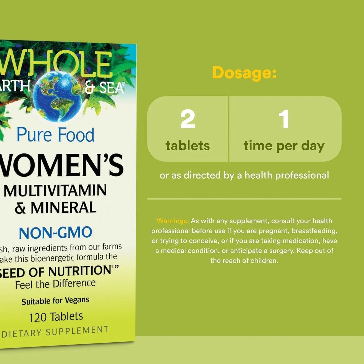 Natural Factors Whole Earth & Sea Women's Multivitamin & Mineral, Whole Food Supplement, Vegan, 120 Tablets - dailyvitalstore