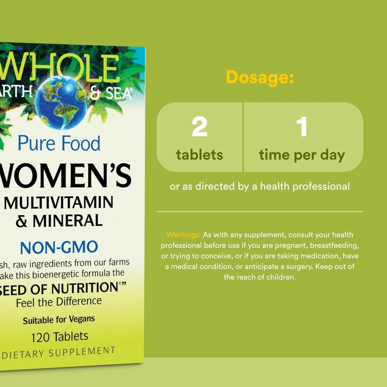 Natural Factors Whole Earth & Sea Women's Multivitamin & Mineral, Whole Food Supplement, Vegan, 120 Tablets - dailyvitalstore