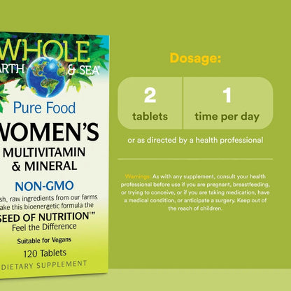 Natural Factors Whole Earth & Sea Women's Multivitamin & Mineral, Whole Food Supplement, Vegan, 120 Tablets - dailyvitalstore