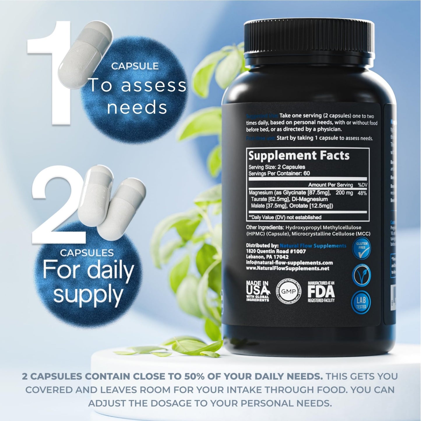 Natural Flow 4X Magnesium Supplement, Magnesium Glycinate, Taurate, Malate, Orotate Complex, Calm Sleep and Cramp Support Blend, No Mag Citrate or Oxide, 120 Capsules - dailyvitalstore