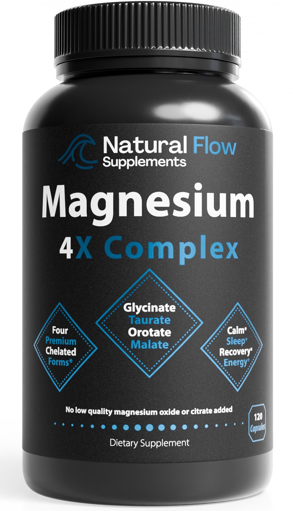Natural Flow 4X Magnesium Supplement, Magnesium Glycinate, Taurate, Malate, Orotate Complex, Calm Sleep and Cramp Support Blend, No Mag Citrate or Oxide, 120 Capsules - dailyvitalstore