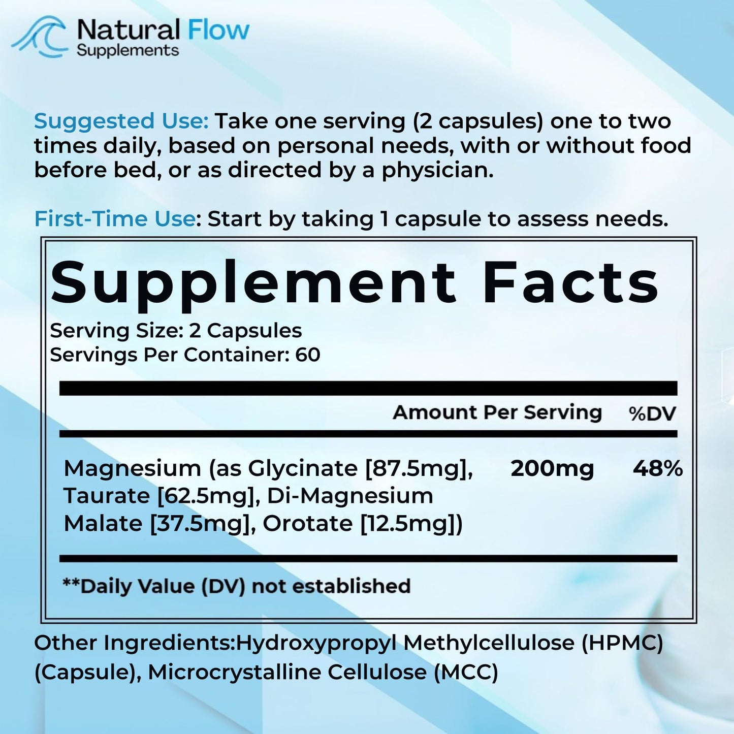 Natural Flow 4X Magnesium Supplement, Magnesium Glycinate, Taurate, Malate, Orotate Complex, Calm Sleep and Cramp Support Blend, No Mag Citrate or Oxide, 120 Capsules - dailyvitalstore