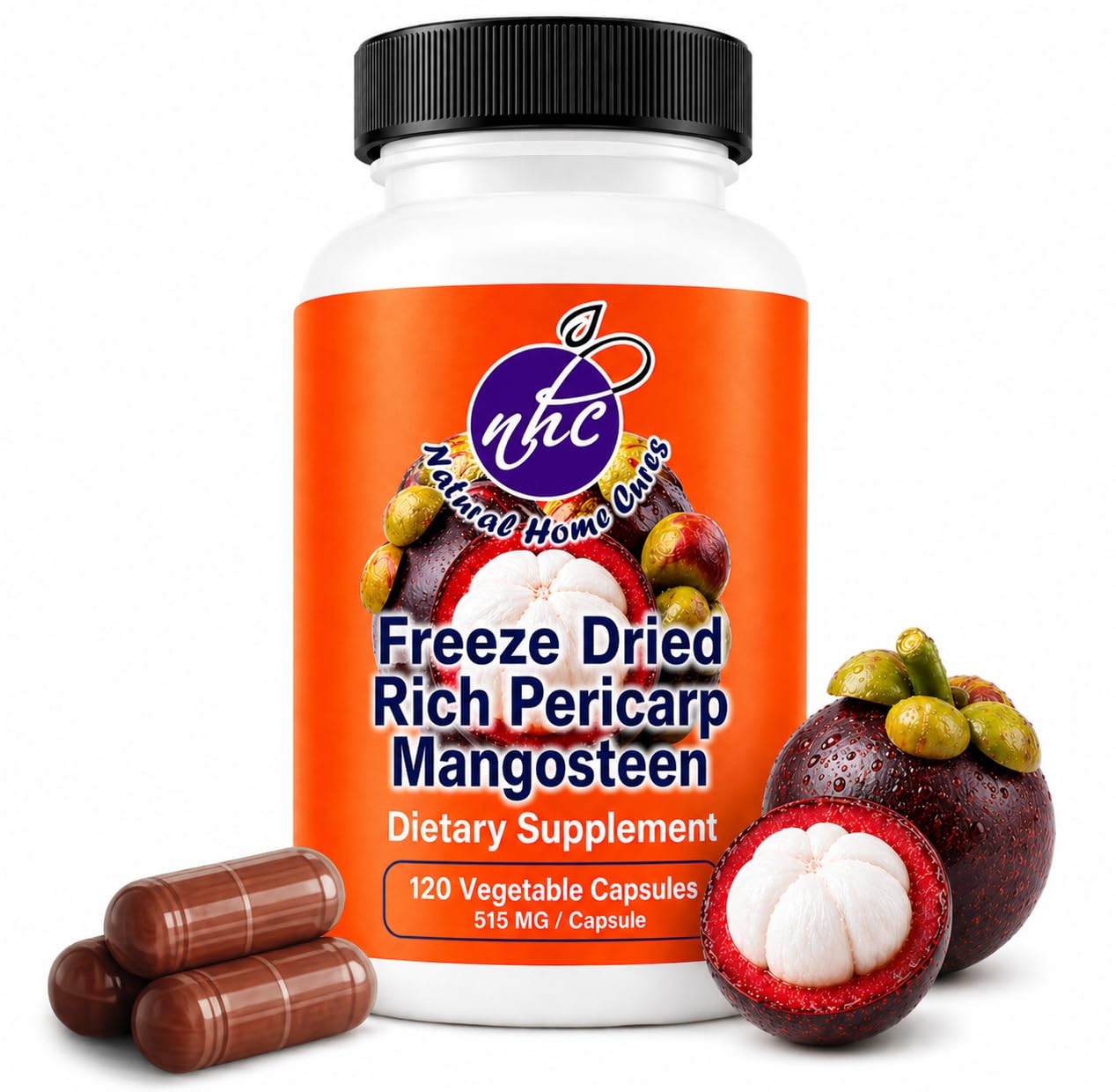 Natural Home Cures Freeze-Dried Mangosteen Rich Pericarp Capsules – 56+ Xanthones & Flavonoids, High ORAC Antioxidant Support, 515 mg, 120 Vegan Capsules - dailyvitalstore