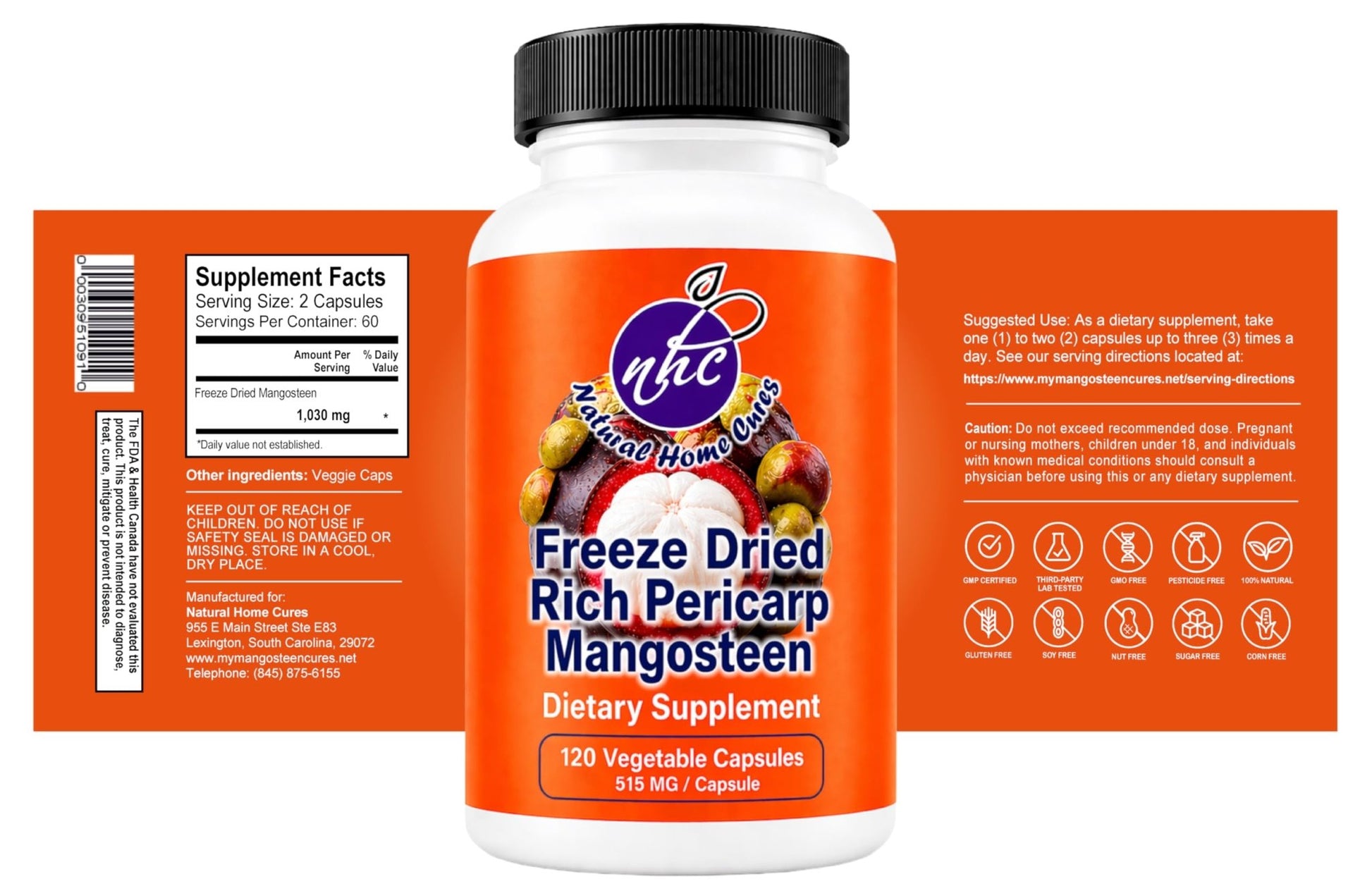Natural Home Cures Freeze-Dried Mangosteen Rich Pericarp Capsules – 56+ Xanthones & Flavonoids, High ORAC Antioxidant Support, 515 mg, 120 Vegan Capsules - dailyvitalstore