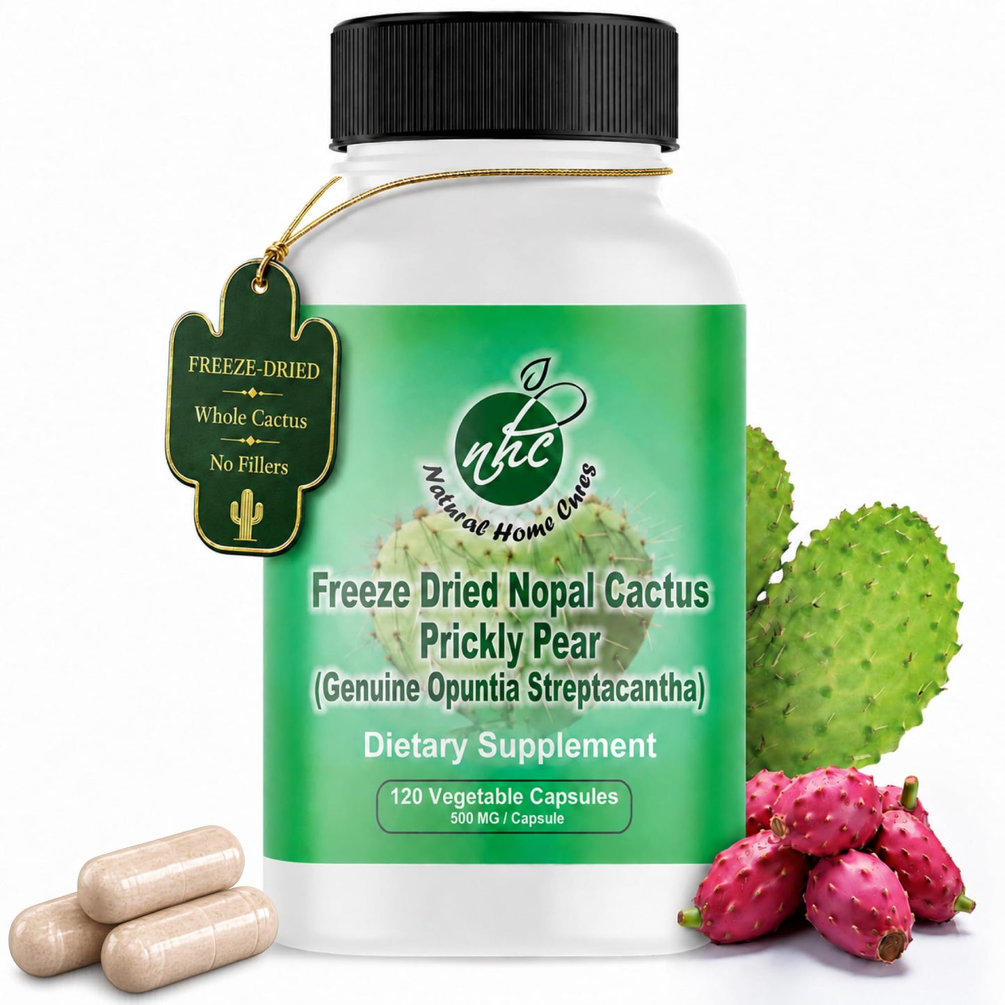 Natural Home Cures Premium Freeze-Dried Nopal Cactus Capsules, Mountain-Grown in Mexico, Whole Prickly Pear Cactus Powder Supplement, No Fillers - dailyvitalstore