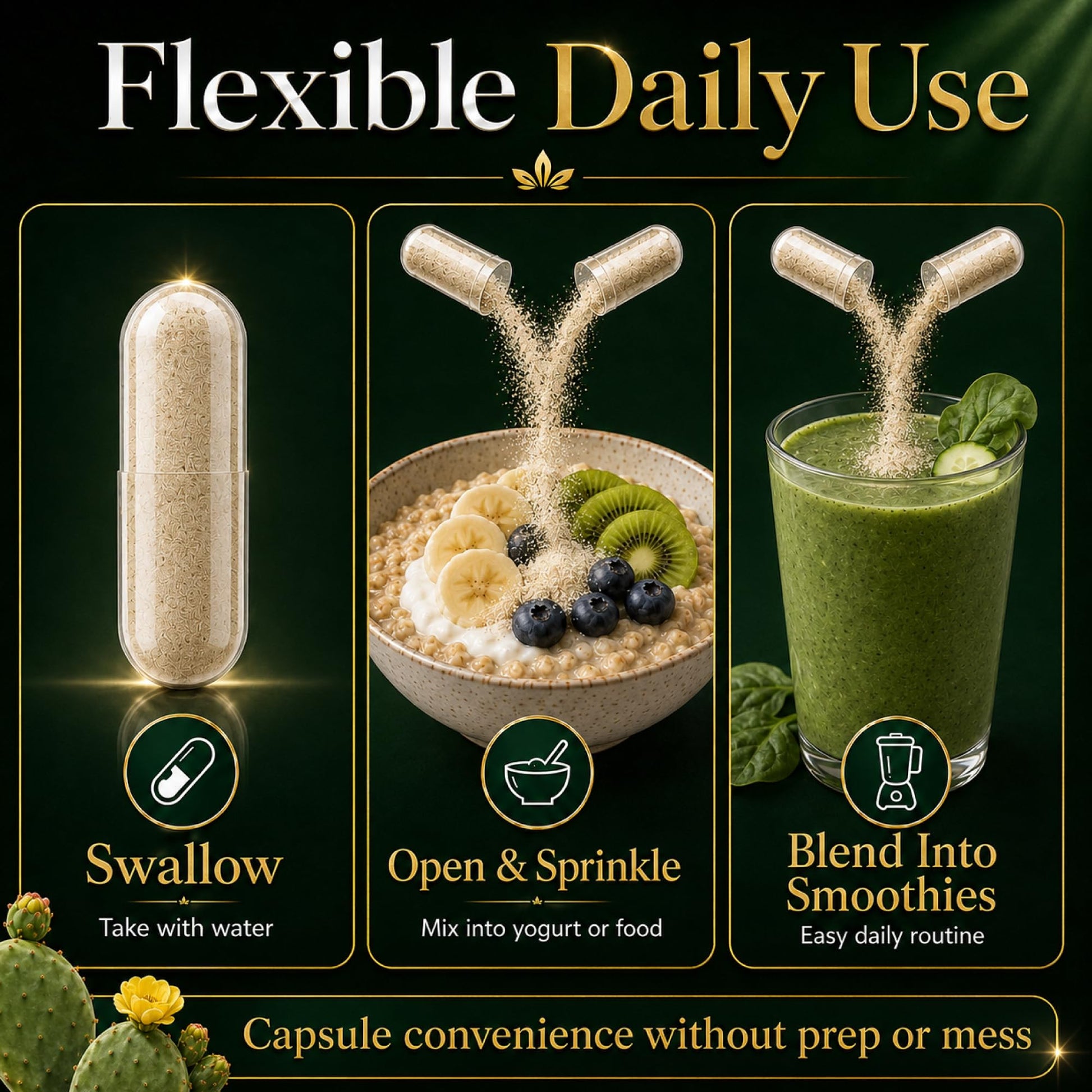Natural Home Cures Premium Freeze-Dried Nopal Cactus Capsules, Mountain-Grown in Mexico, Whole Prickly Pear Cactus Powder Supplement, No Fillers - dailyvitalstore