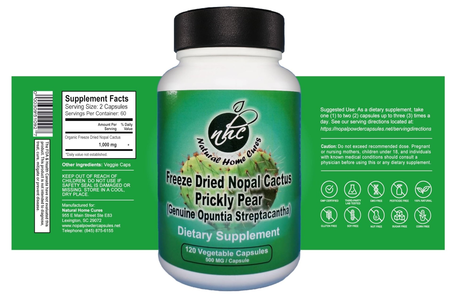 Natural Home Cures Premium Freeze-Dried Nopal Cactus Capsules, Mountain-Grown in Mexico, Whole Prickly Pear Cactus Powder Supplement, No Fillers - dailyvitalstore