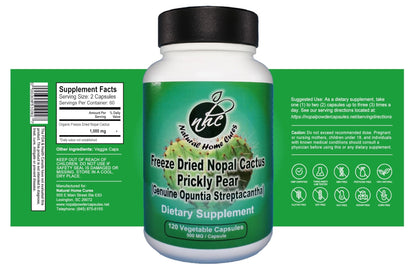 Natural Home Cures Premium Freeze-Dried Nopal Cactus Capsules, Mountain-Grown in Mexico, Whole Prickly Pear Cactus Powder Supplement, No Fillers - dailyvitalstore
