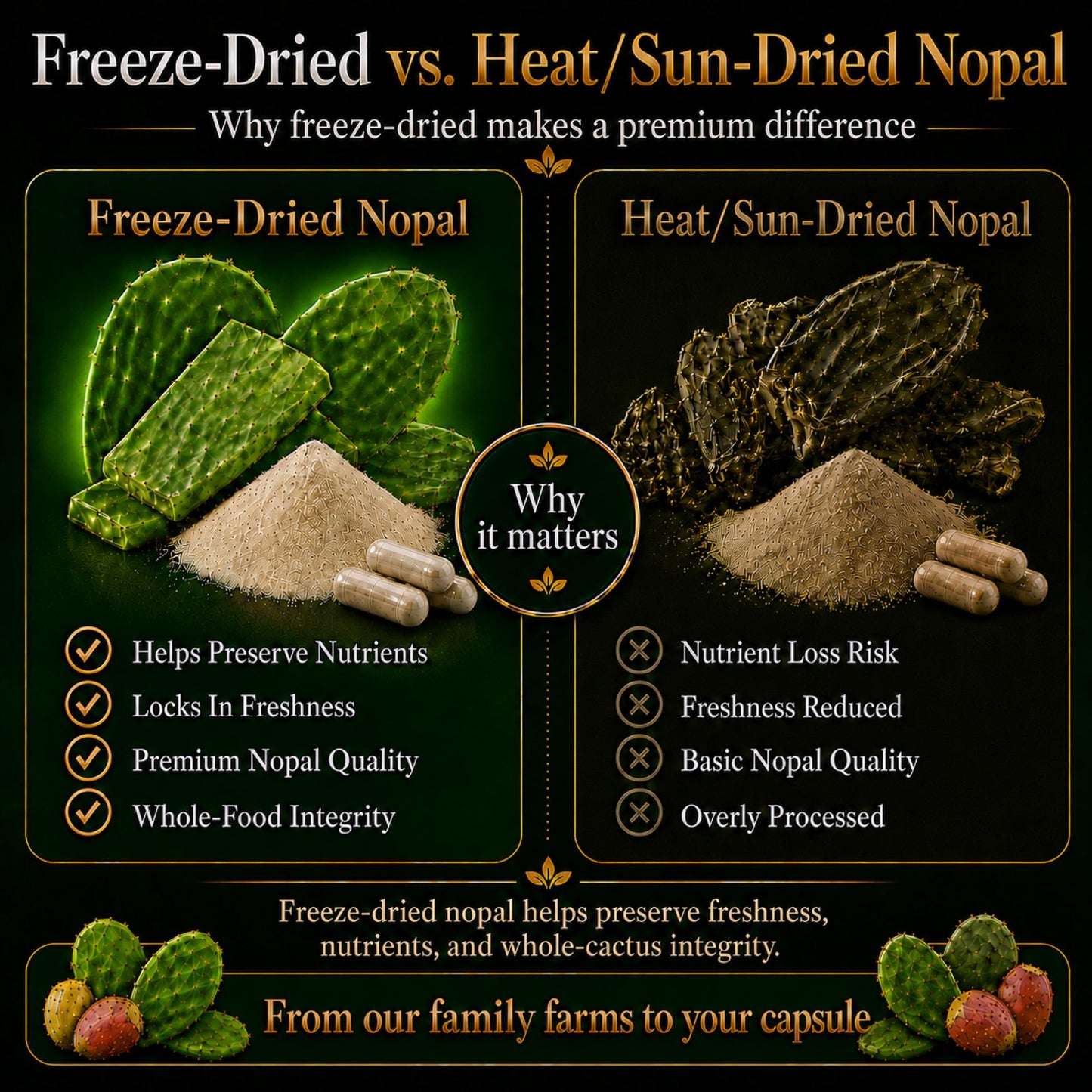 Natural Home Cures Premium Freeze-Dried Nopal Cactus Capsules, Mountain-Grown in Mexico, Whole Prickly Pear Cactus Powder Supplement, No Fillers - dailyvitalstore