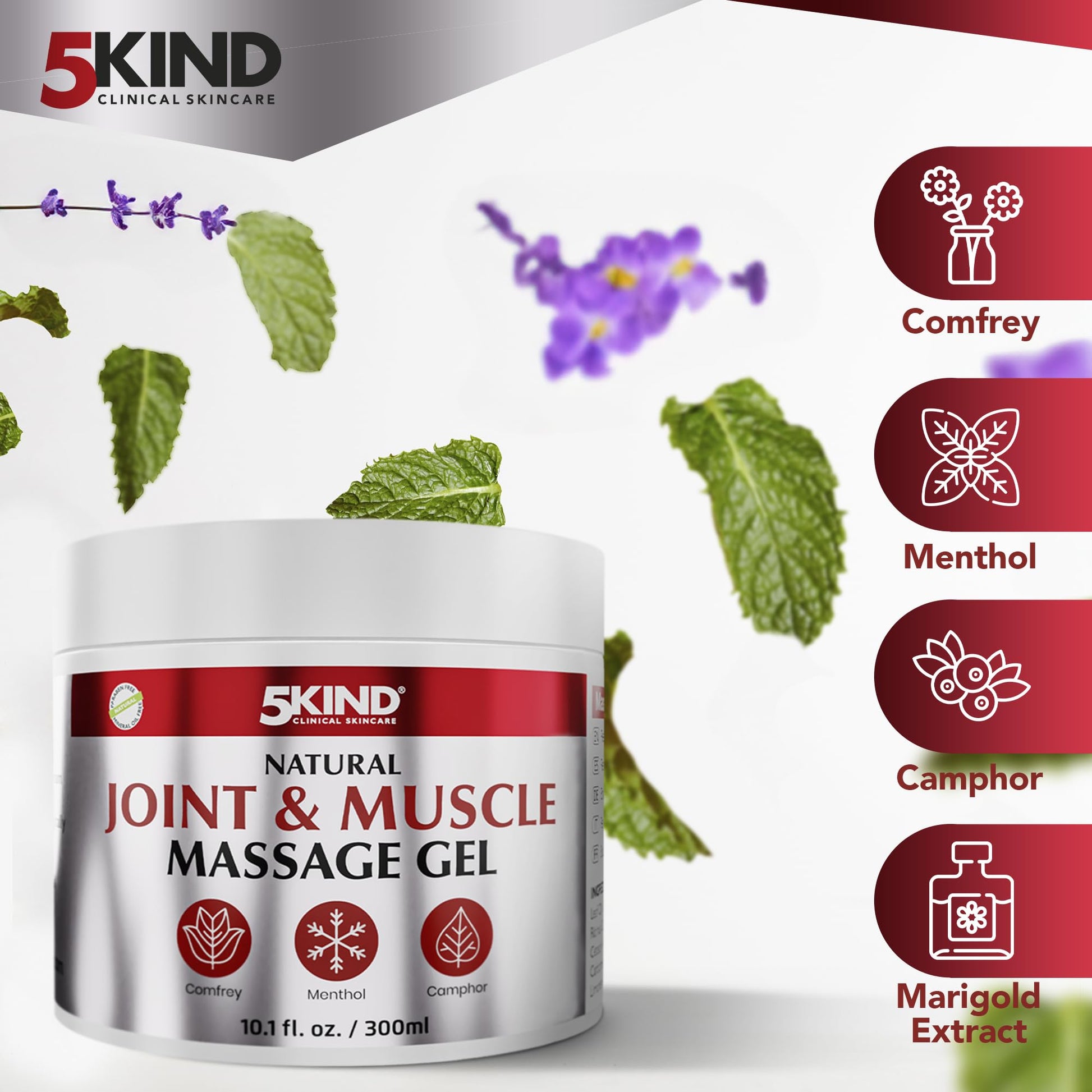 Natural Joint & Musccle Therapy Gel 10.1 Fl Oz- Calendula Cream with Camphor, Comfrey & Menthol - High Strength Revitalising Muscle Rub- Joint Gel for Muscles, Back, Knees, Neck & Shoulders 5Kind - dailyvitalstore
