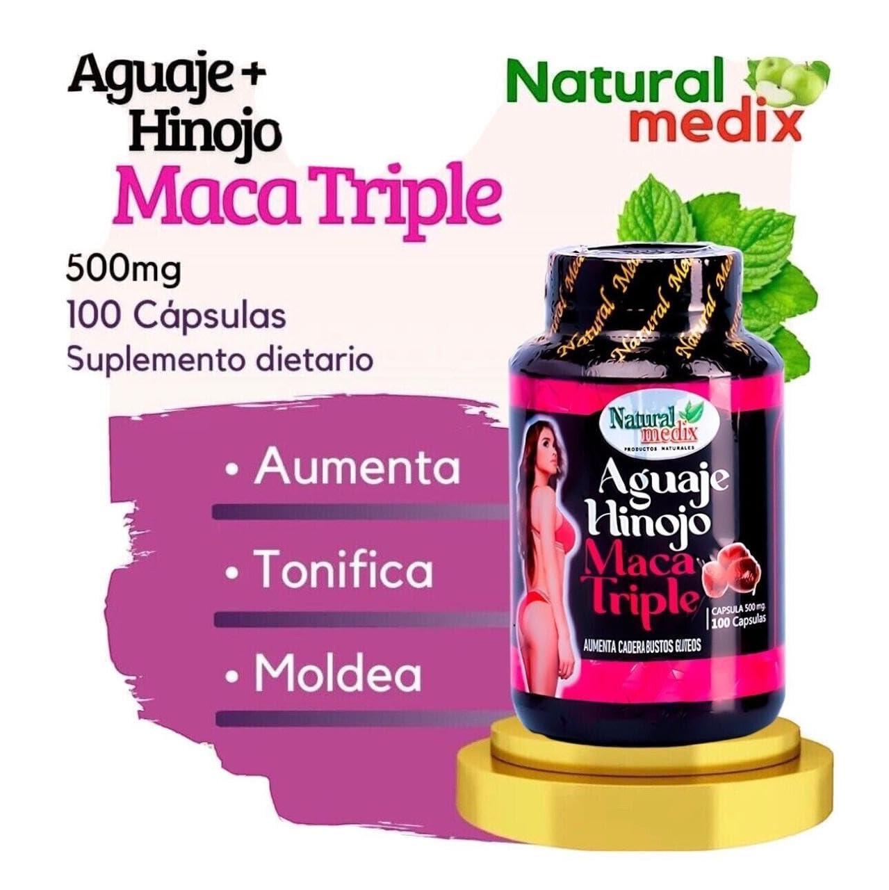 Natural medix Aguaje Hinojo Maca Triple (Maca Root Supplement) Premium 100 Capsules | Premium Botanical Blend for Feminine Balance & Confidence - dailyvitalstore