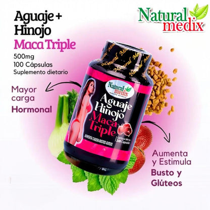 Natural medix Aguaje Hinojo Maca Triple (Maca Root Supplement) Premium 100 Capsules | Premium Botanical Blend for Feminine Balance & Confidence - dailyvitalstore
