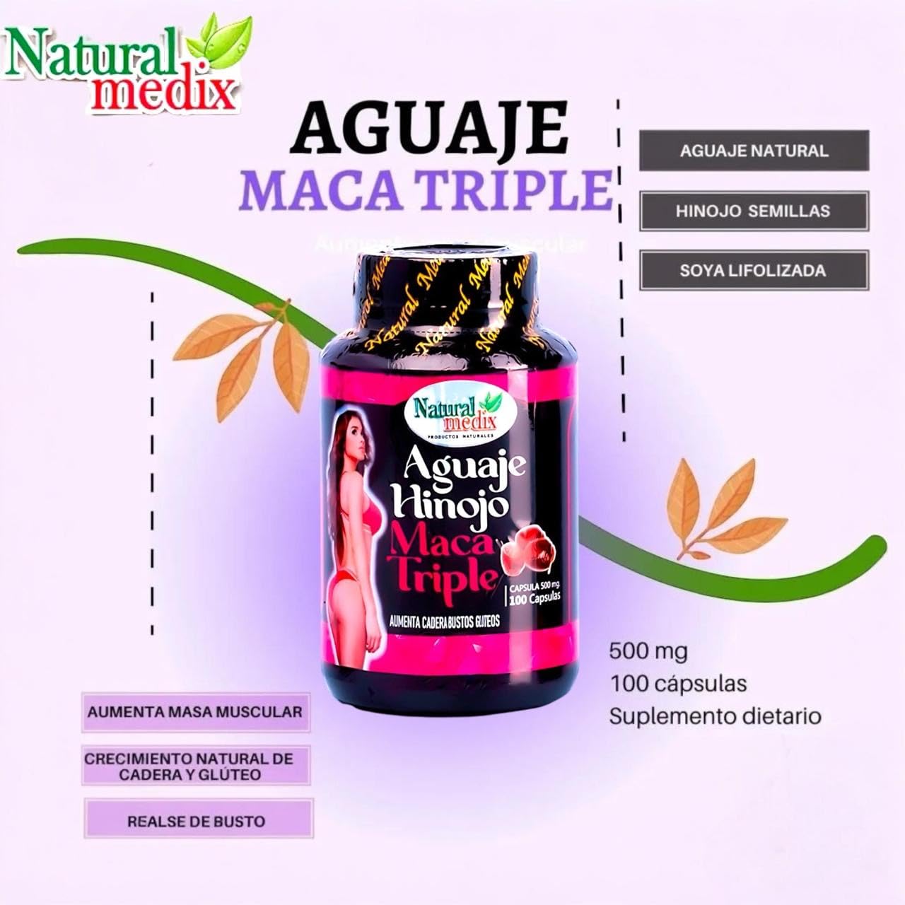 Natural medix Aguaje Hinojo Maca Triple (Maca Root Supplement) Premium 100 Capsules | Premium Botanical Blend for Feminine Balance & Confidence - dailyvitalstore