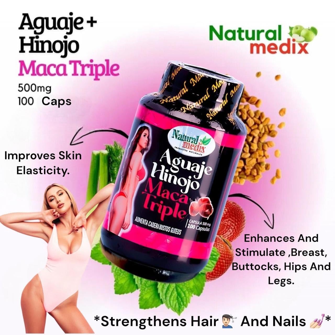 Natural medix Aguaje Hinojo Maca Triple (Maca Root Supplement) Premium 100 Capsules | Premium Botanical Blend for Feminine Balance & Confidence - dailyvitalstore