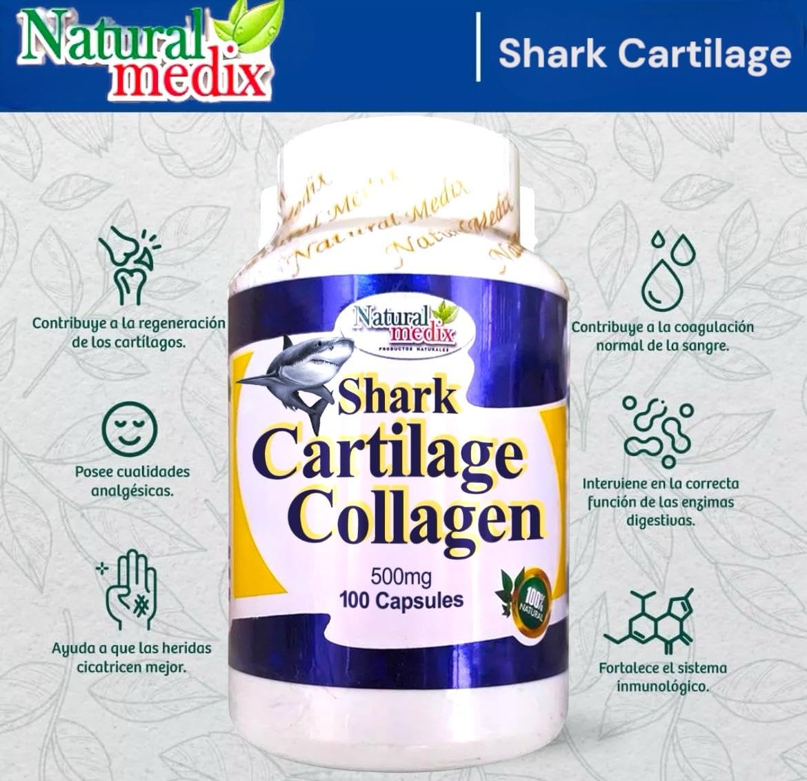 Natural medix Cartilage – Joint Support Supplement with Glucosamine, Collagen & Magnesium – 100 Caps - Cartílago de Tiburon - dailyvitalstore