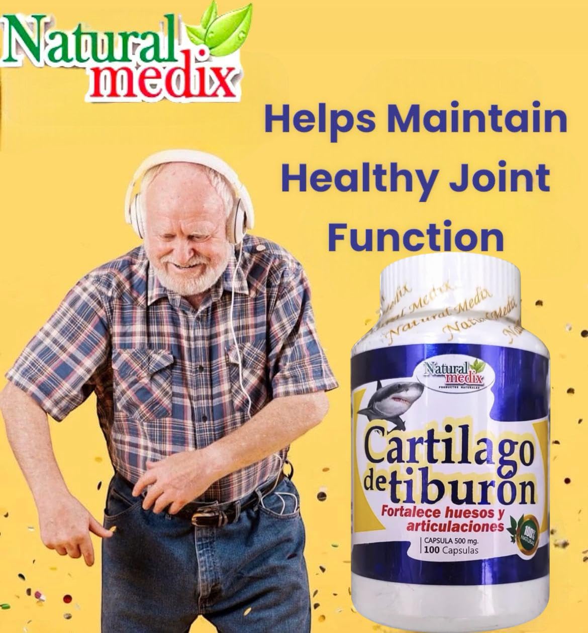 Natural medix Cartilage – Joint Support Supplement with Glucosamine, Collagen & Magnesium – 100 Caps - Cartílago de Tiburon - dailyvitalstore