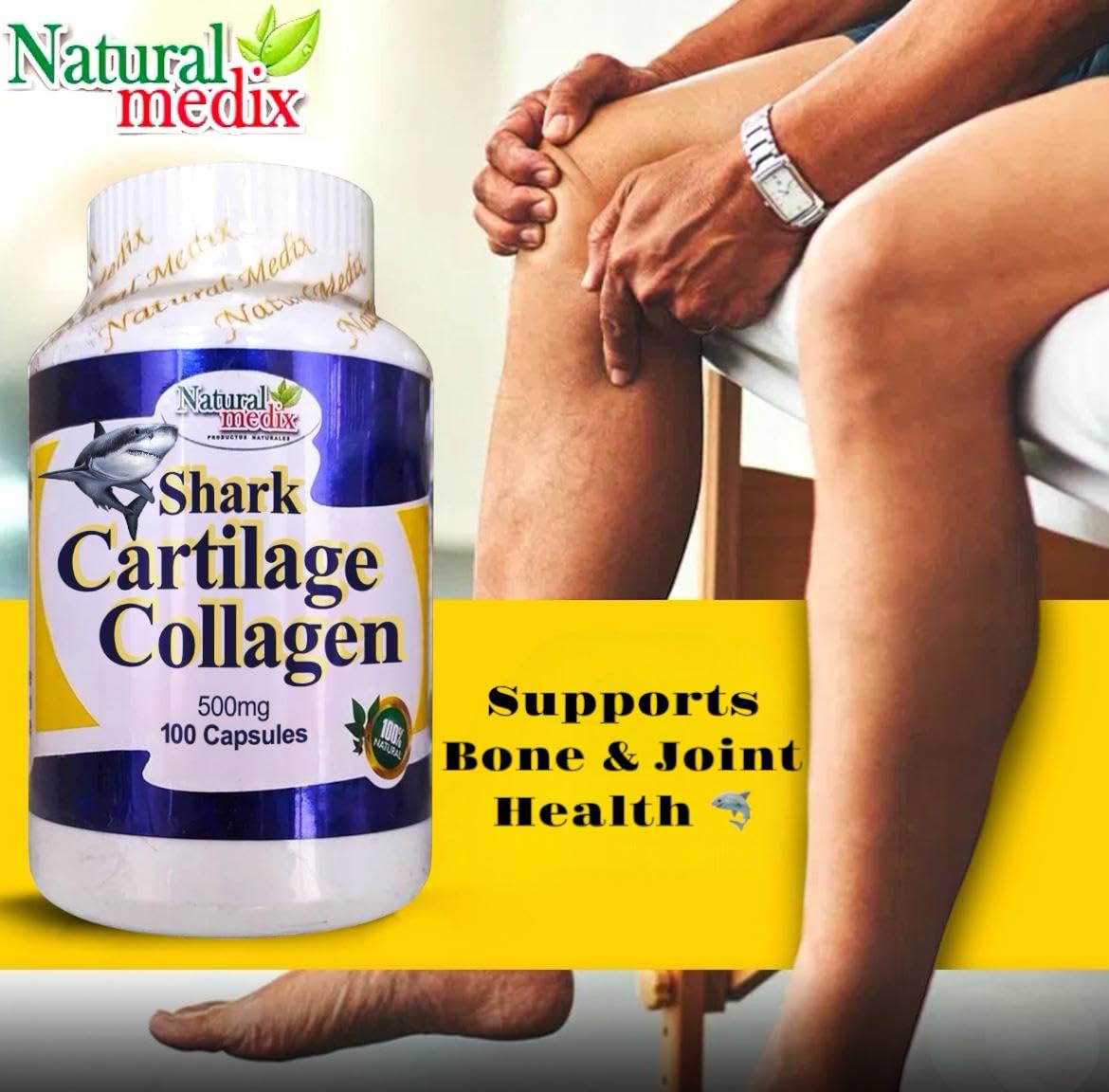 Natural medix Cartilage – Joint Support Supplement with Glucosamine, Collagen & Magnesium – 100 Caps - Cartílago de Tiburon - dailyvitalstore