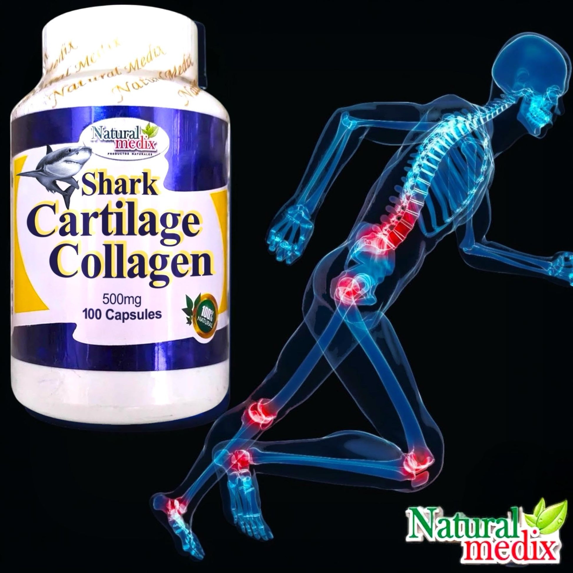 Natural medix Cartilage – Joint Support Supplement with Glucosamine, Collagen & Magnesium – 100 Caps - Cartílago de Tiburon - dailyvitalstore