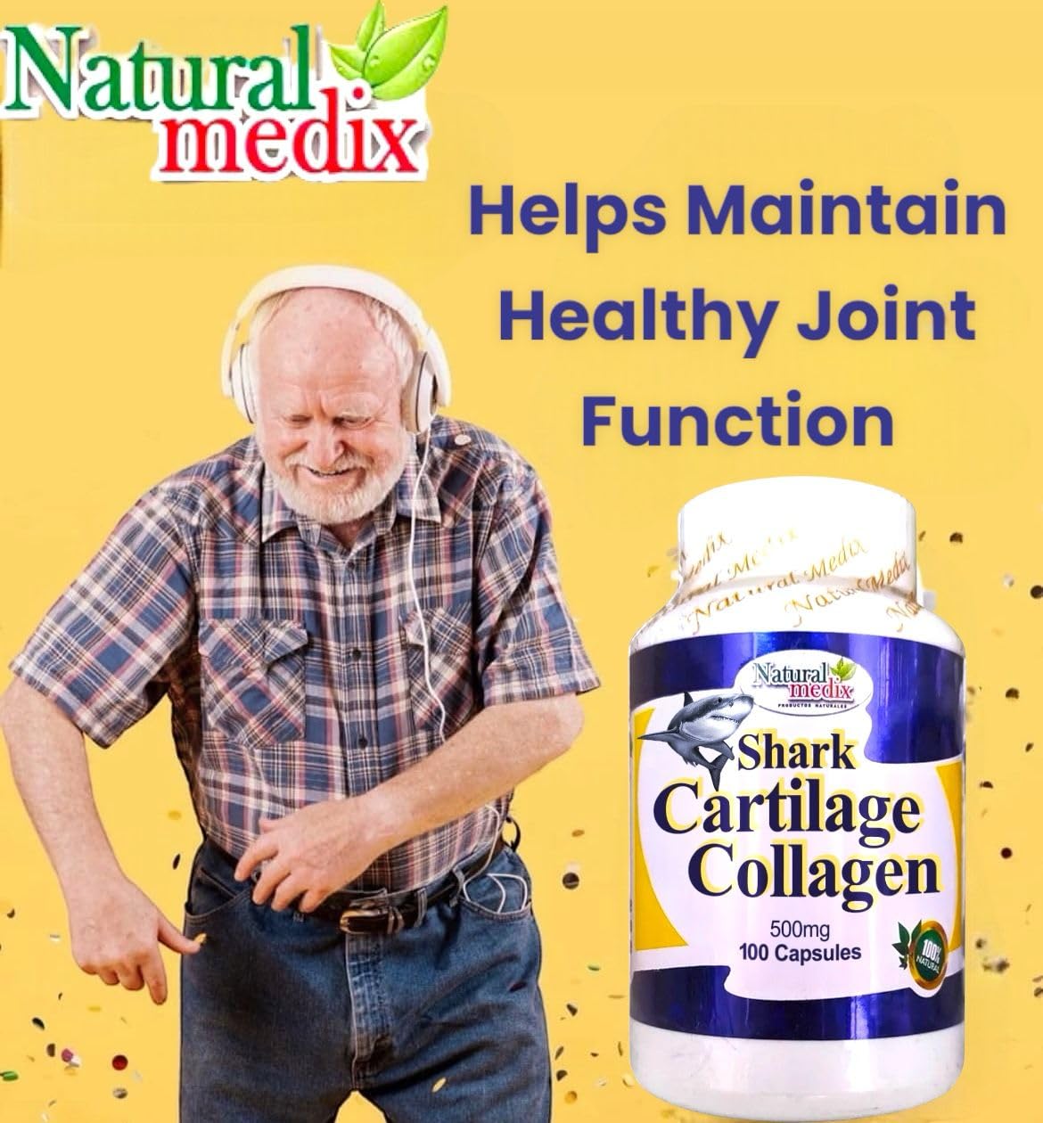 Natural medix Cartilage – Joint Support Supplement with Glucosamine, Collagen & Magnesium – 100 Caps - Cartílago de Tiburon - dailyvitalstore