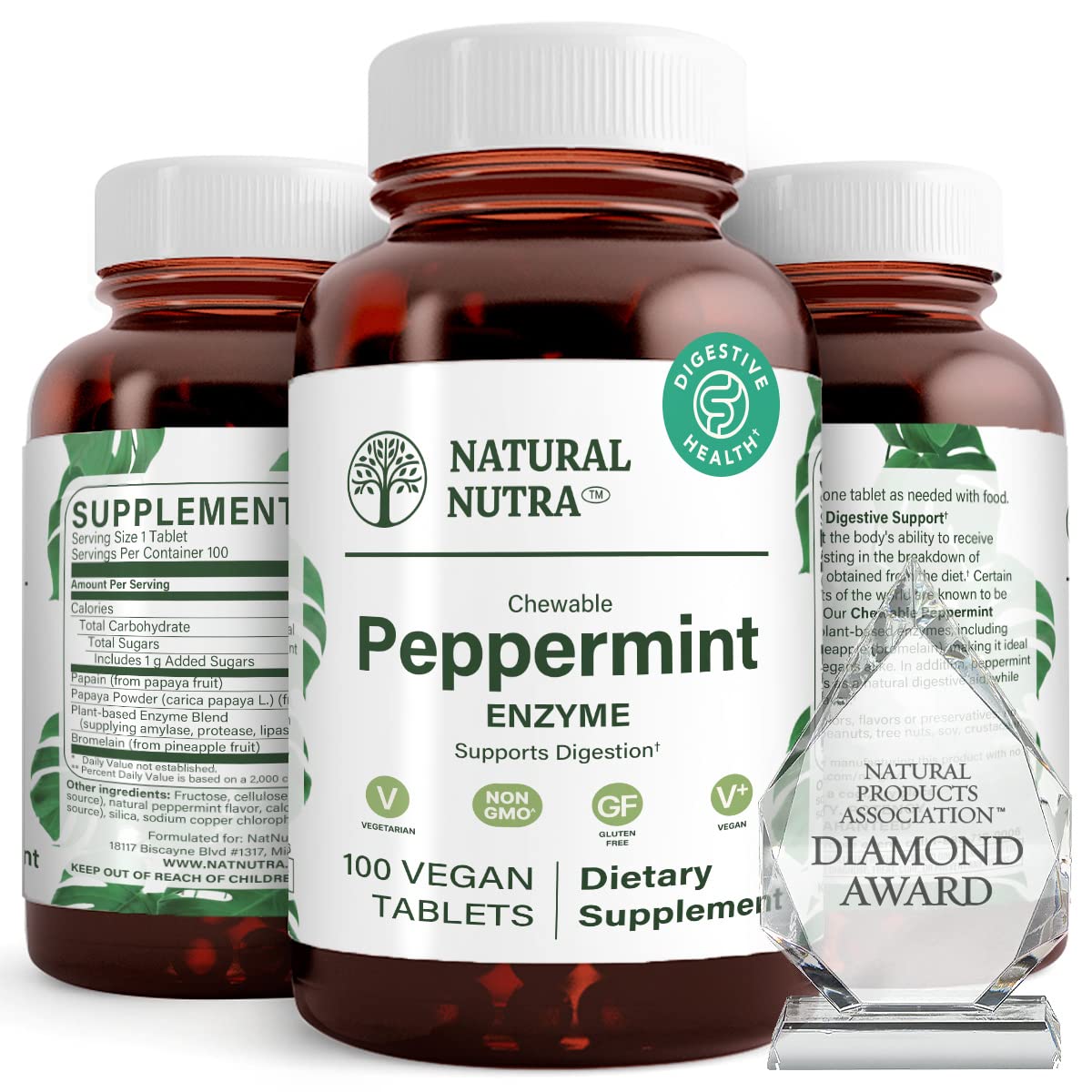 Natural Nutra Chewable Peppermint Digestive Enzyme Supplement, Help to Relieve Gas, Indigestion, and Other Digestive discomforts, Stomach Calmness, Papaya (Papain) - dailyvitalstore