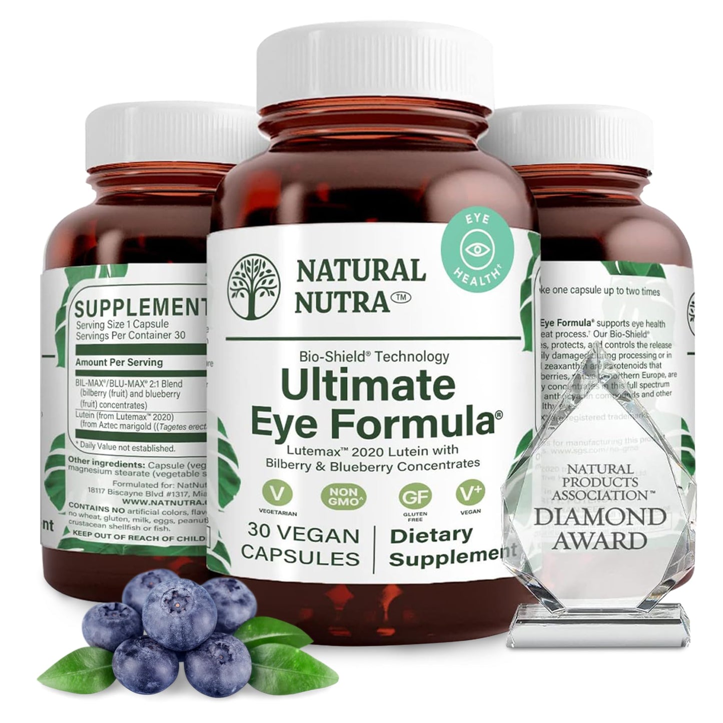 Natural Nutra Ultimate Eye Health Supplement - Bilberry & Blueberry Extract Blend for Day and Night Vision Support, Promotes Color Perception & Eye Clarity - Non-GMO, Vegan - 30 Capsules (Pack of 3) - dailyvitalstore