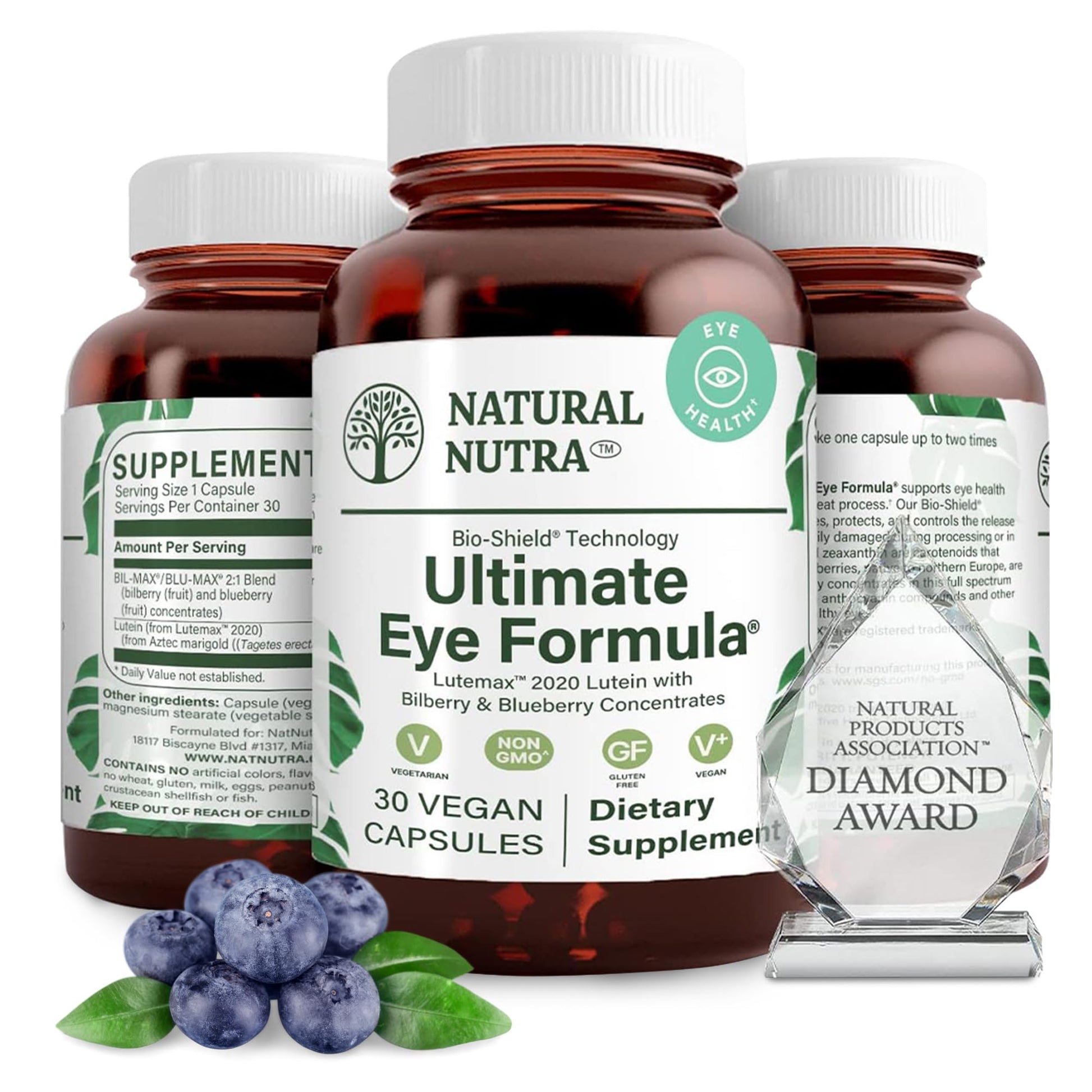 Natural Nutra Ultimate Eye Health Supplement - Bilberry & Blueberry Extract Blend for Day and Night Vision Support, Promotes Color Perception & Eye Clarity - Non-GMO, Vegan - 30 Capsules (Pack of 3) - dailyvitalstore