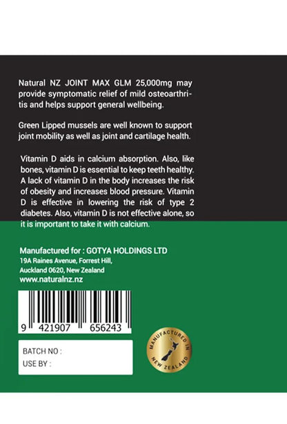 Natural NZ GLM (Green Lipped Mussel) Joint Max 25000 180 Capsuels (1) - dailyvitalstore