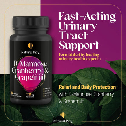Natural Pick D-Mannose - Cranberry & Grapefruit – Cranberry Pills, UTI Treatment and Fast Relief for Women | Urinary Tract & Bladder Support. 90 Vegan Capsules, D mannose Supplements for Women - dailyvitalstore