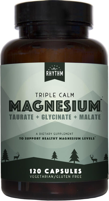 Natural Rhythm Triple Calm Magnesium Complex - 120 Capsules, Chelated Magnesium Glycinate, Taurate & Malate, High Absorption Supplement for Sleep, Stress, Muscle & Heart Support, Non-GMO, Vegan - dailyvitalstore