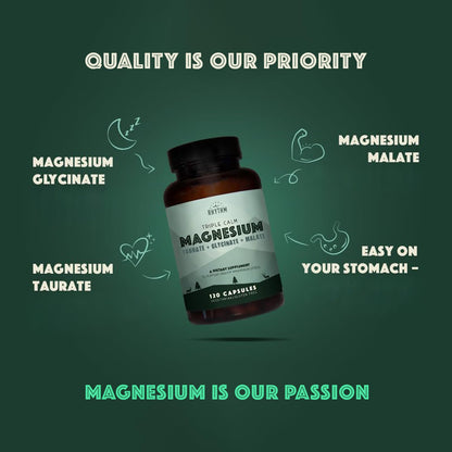 Natural Rhythm Triple Calm Magnesium Complex - 120 Capsules, Chelated Magnesium Glycinate, Taurate & Malate, High Absorption Supplement for Sleep, Stress, Muscle & Heart Support, Non-GMO, Vegan - dailyvitalstore