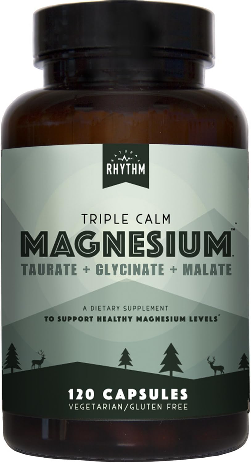 Natural Rhythm Triple Calm Magnesium Complex - 120 Capsules, Chelated Magnesium Glycinate, Taurate & Malate, High Absorption Supplement for Sleep, Stress, Muscle & Heart Support, Non-GMO, Vegan - dailyvitalstore