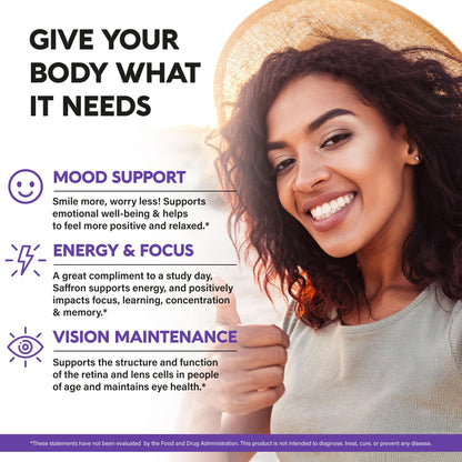 Natural Saffron Supplements - Pure Saffron Extract 88.5 mg - Mood | Focus | Vision | Energy Support - Eye Health for Women & Men - Lab Tested - NonGMO Vegan Pills - dailyvitalstore