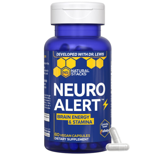NATURAL STACKS NeuroAlert - 200mg Paraxanthine Energy Supplement - Caffeine Free Focus w/ 500mg L-Tyrosine & 100mg L-Theanine - 10mg NADH for Cellular Energy Support - 60 Paraxanthine Capsules - dailyvitalstore