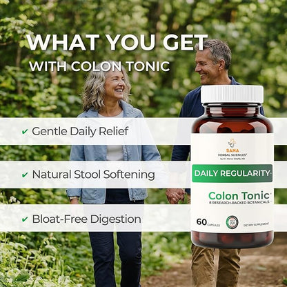 Natural Stool Softener for Constipation Relief – Safe for Daily Use & Postpartum | Gentle Herbal Formula for Adults & Seniors | 60 Capsules | Sana Herbal - dailyvitalstore