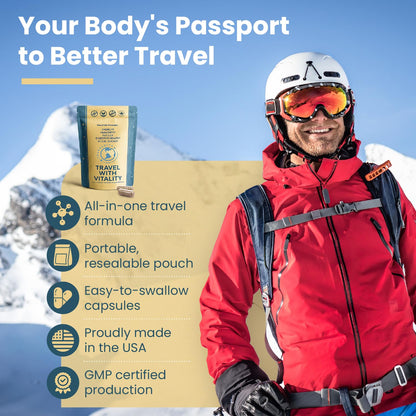 Natural Travel Pills - Traveling Supplement for Jet Lag Relief, Digestion, Immunity, Energy, Sleep, Circulation - Vacation and Long Flight Essentials for Men and Women - 30 Day Supply - dailyvitalstore