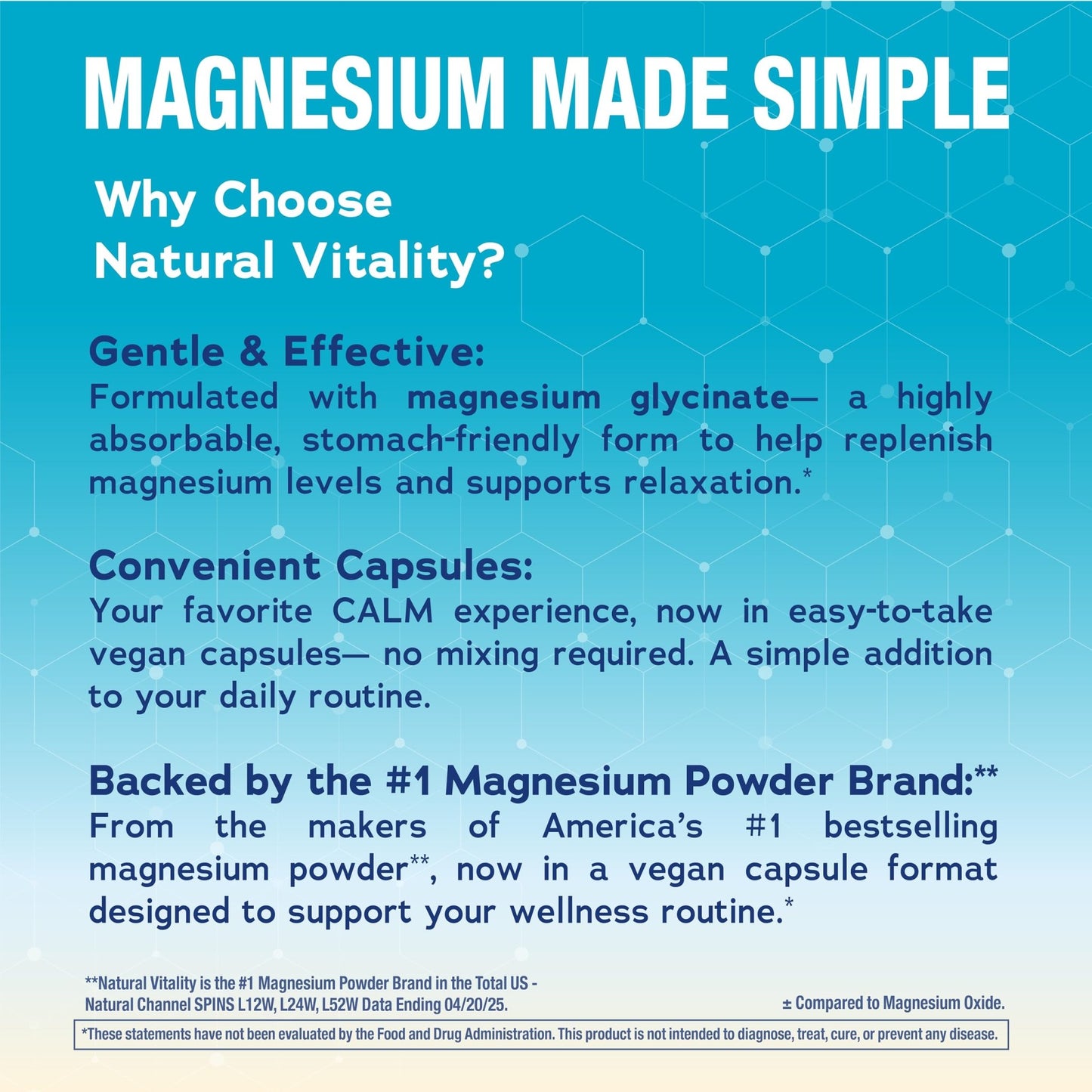 Natural Vitality Calm, Magnesium Glycinate Supports Bone, Muscle, Heart, & Nerve Health, Non-GMO, Vegan, Gluten Free 180ct - dailyvitalstore